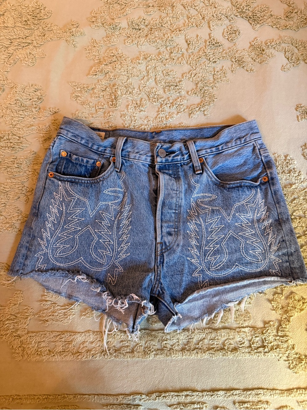 Levi's Blue Denim Embroidered Cutoff Shorts